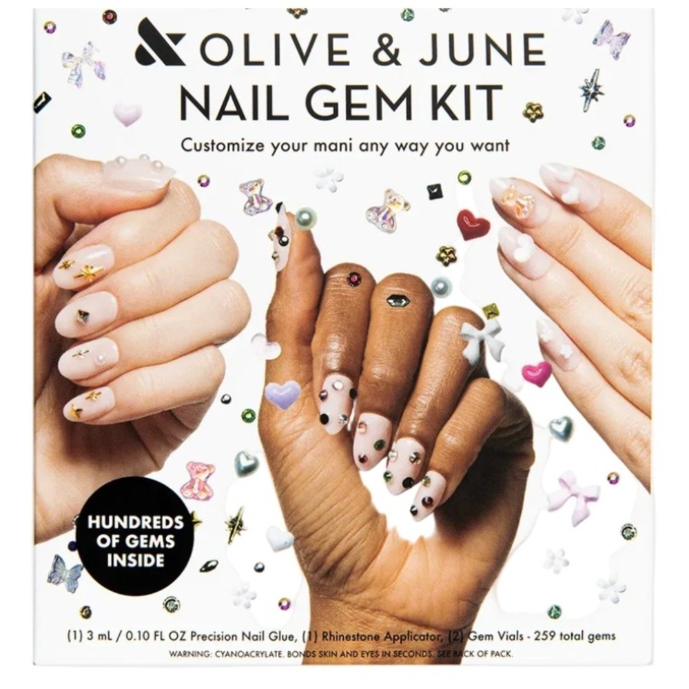 Olive & June Nail Gem Kit DIY Manicure 259 Gems Applicator & Precision Glue NEW